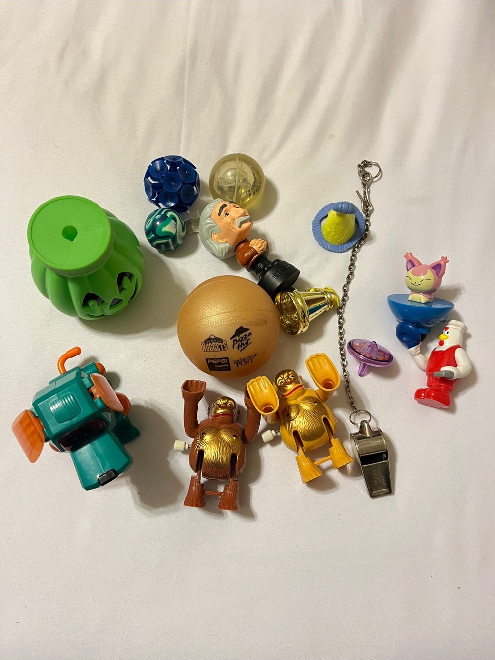 Vintage Toy Lot Einstein Whistle Wind Up Gorillas Pizza Hut Ball Jack O Lantern